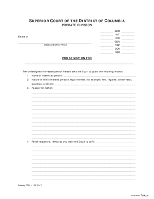 Thumbnail of District of Columbia Form General Forms (Con) - Pro Se Motion And Order