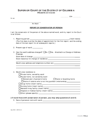 Thumbnail of District of Columbia Form General Forms (Con) - Report Of Conservator Of Person