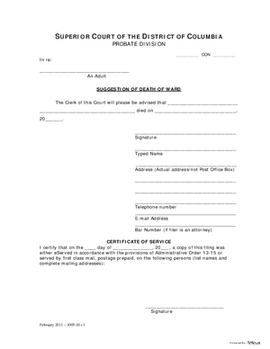 Thumbnail of District of Columbia Form General Forms (Con) - Suggestion Of Death Of Ward