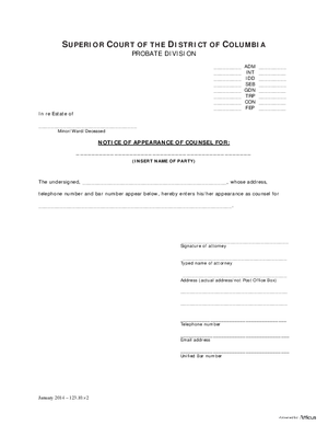 Thumbnail of District of Columbia Form General Forms (Fep) - Notice Of Appearance Of Counsel