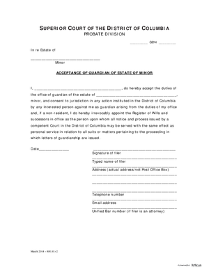 Thumbnail of District of Columbia Form General Forms (Gdn) - Acceptance Of Guardian Of Estate Of Minor