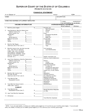 Thumbnail of District of Columbia Form General Forms (Gdn) - Financial Statement