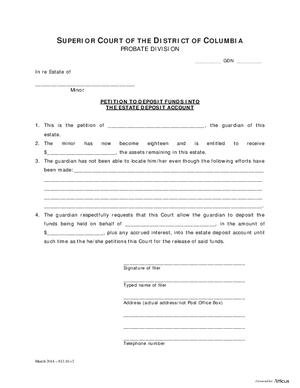 Thumbnail of District of Columbia Form General Forms (Gdn) - Petition To Deposit Funds Into The Estate Deposit Account And Order