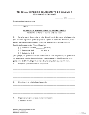 Thumbnail of District of Columbia Form General Forms (Gdn) - Petition For Authority To Expend Funds And Order And Financial Statement (Es)