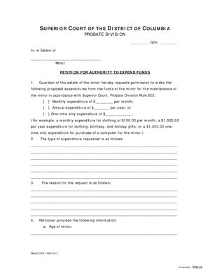 Thumbnail of District of Columbia Form General Forms (Gdn) - Petition For Authority To Expend Funds And Order And Financial Statement