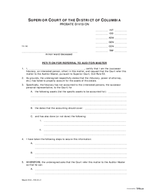 Thumbnail of District of Columbia Form General Forms (Gdn) - Petition For Referral To Auditor Master And Order