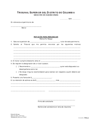Thumbnail of District of Columbia Form General Forms (Gdn) - Petition To Resign And Order (Es)