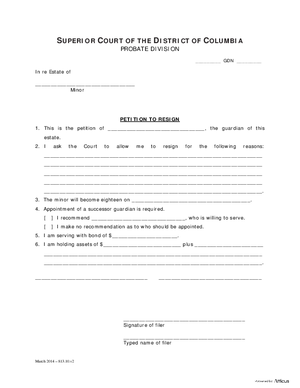 Thumbnail of District of Columbia Form General Forms (Gdn) - Petition To Resign And Order