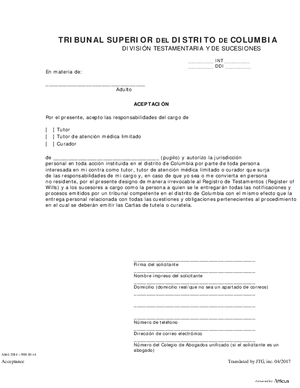 Thumbnail of District of Columbia Form General Forms (Int) – Acceptance Of Appointment As Guardian/conservator (Es)