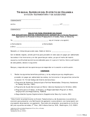 Thumbnail of District of Columbia Form General Forms (Int) - Application To Proceed Without Prepayment Of Costs, Fees, Or Security (In Forma Pauperis) And Order (Es)