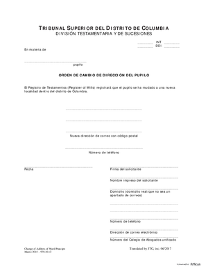 Thumbnail of District of Columbia Form General Forms (Int) - Change Of Address Of Ward Praecipe (Es)
