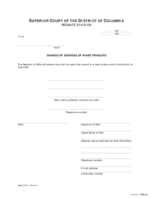 Thumbnail of District of Columbia Form General Forms (Int) - Change Of Address Of Ward Praecipe