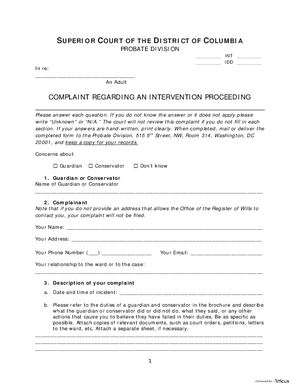 Thumbnail of District of Columbia Form General Forms (Int) - Complaint Regarding An Intervention Proceeding