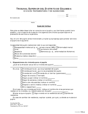 Thumbnail of District of Columbia Form General Forms (Int) - Guardianship Plan (Es)
