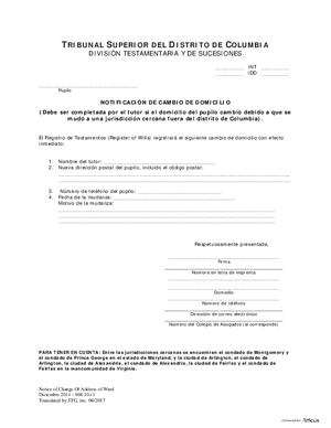 Thumbnail of District of Columbia Form General Forms (Int) - Notice Of Change Of Address (Es)