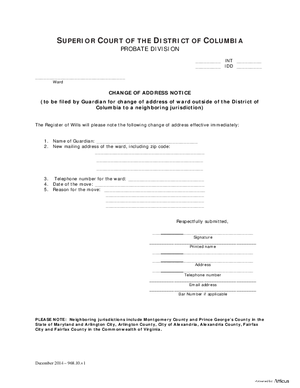 Thumbnail of District of Columbia Form General Forms (Int) - Notice Of Change Of Address