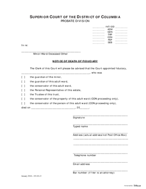 Thumbnail of District of Columbia Form General Forms (Int) - Notice Of Death Of Fiduciary