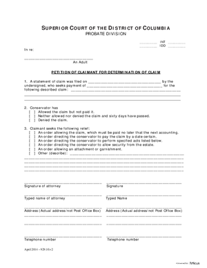 Thumbnail of District of Columbia Form General Forms (Int) - Petition Of Claimant For Determination Of Claim And Order
