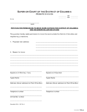 Thumbnail of District of Columbia Form General Forms (Int) - Petition For Permission To Move Ward Outside The District Of Columbia And Neighboring Jurisdictions