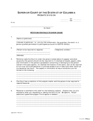 Thumbnail of District of Columbia Form General Forms (Int) - Petition For Rule To Show Cause And Order