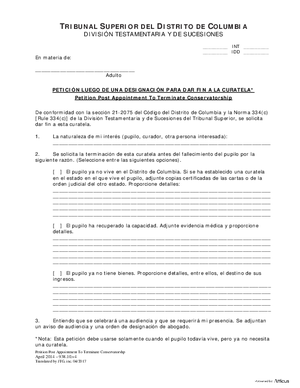 Thumbnail of District of Columbia Form General Forms (Int) - Petition Post Appointment To Terminate Conservatorship, Preliminary Order Of Termination, Notice Of Right To Respond And/or Request An Oral Hearing, Order Appointing Cou
