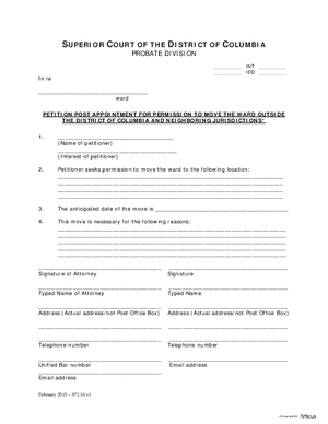 Thumbnail of District of Columbia Form General Forms (Int) - Petition Post Appointment For Permission To Move Ward Outside Dc And Neighboring Jurisdictions