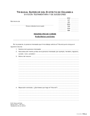 Thumbnail of District of Columbia Form General Forms (Int) - Pro Se Motion And Order (Es)