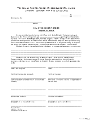 Thumbnail of District of Columbia Form General Forms (Int) - Request For Notice (Es)