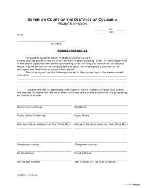 Thumbnail of District of Columbia Form General Forms (Int) - Request For Notice
