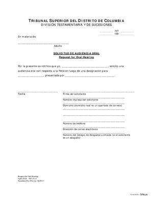 Thumbnail of District of Columbia Form General Forms (Int) - Request For Oral Hearing (Es)