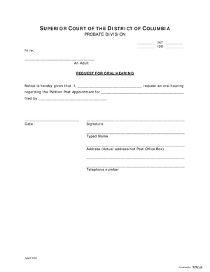 Thumbnail of District of Columbia Form General Forms (Int) - Request For Oral Hearing