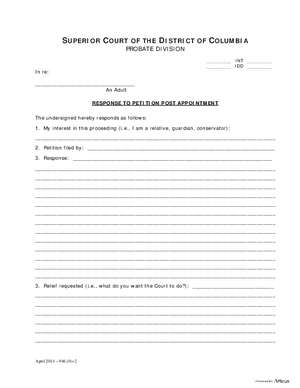 Thumbnail of District of Columbia Form General Forms (Int) - Response To Petition Post Appointment And Order