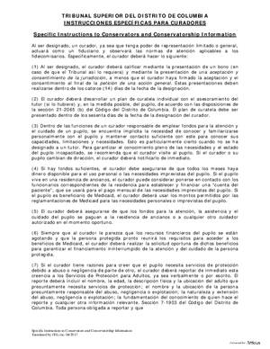 Thumbnail of District of Columbia Form General Forms (Int) - Specific Instruction To Conservators And Conservatorship Information Sheet (Es)