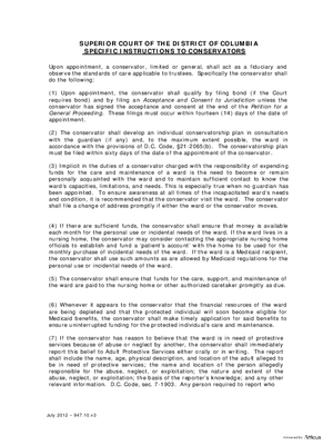 Thumbnail of District of Columbia Form General Forms (Int) - Specific Instruction To Conservators And Conservatorship Information Sheet