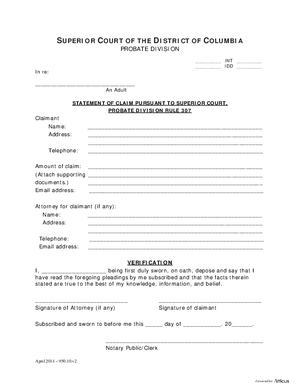 Thumbnail of District of Columbia Form General Forms (Int) - Statement Of Claim Pursuant To Scr-pd 307
