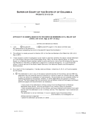 Thumbnail of District of Columbia Form General Forms (Lit) - Affidavit In Compliance With The Service Members Civil Relief Act (2003)