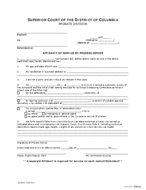 Thumbnail of District of Columbia Form General Forms (Lit) - Affidavit Of Service By Process Server