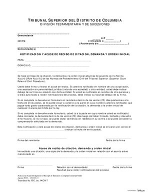 Thumbnail of District of Columbia Form General Forms (Lit) - Notice And Acknowledgment Of Receipt Of Summons, Complaint And Initial Order (Es)