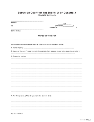 Thumbnail of District of Columbia Form General Forms (Lit) - Pro Se Motion And Order