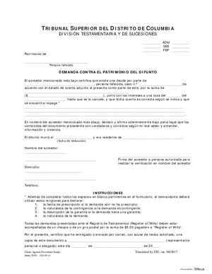 Thumbnail of District of Columbia Form General Forms (Seb) - Claim Against Decedent’s Estate (Es)