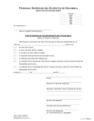 Thumbnail of District of Columbia Form General Forms (Seb) - Notice Of Death Of Fiduciary (Es)
