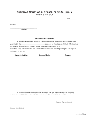 Thumbnail of District of Columbia Form General Forms (Seb) - Statement Of Claims