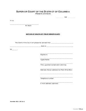 Thumbnail of District of Columbia Form General Forms (Trp) - Notice Of Death Of Trust Beneficiary
