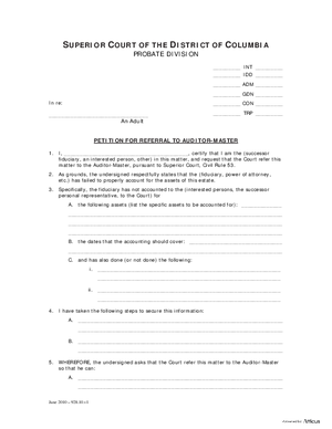 Thumbnail of District of Columbia Form General Forms (Trp) - Petition For Referral To Auditor Master And Order