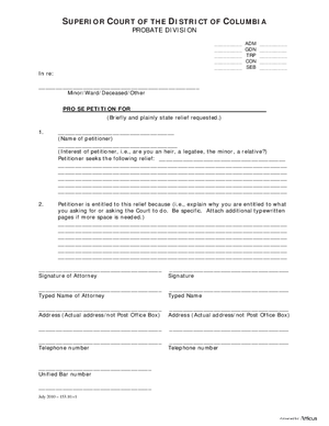Thumbnail of District of Columbia Form General Forms (Trp) - Pro Se Petition