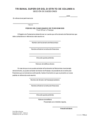 Thumbnail of District of Columbia Form General Forms (Trp) - Trust Officer’s Praecipe (Es)