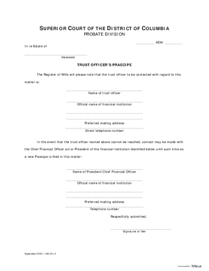 Thumbnail of District of Columbia Form General Forms (Trp) - Trust Officer’s Praecipe