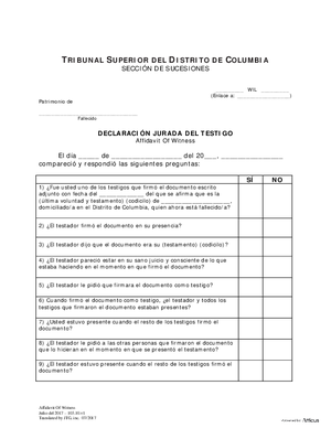 Thumbnail of District of Columbia Form General Forms (Wil) - Affidavit Of Witness (Es)