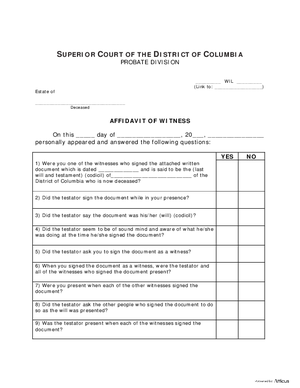 Thumbnail of District of Columbia Form General Forms (Wil) - Affidavit Of Witness (Legal)