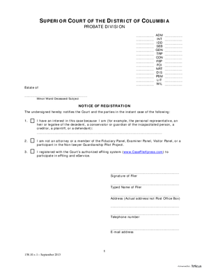 Thumbnail of District of Columbia Form General Forms (Wil) - Notice Of Registration